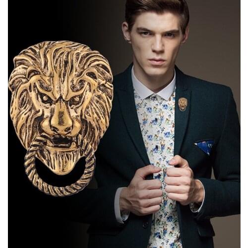 European and American Retro Metal Lion Mens Brooch Domineering 3D Embossed Badge Temperament Prom Corsage Animal Collar Pin