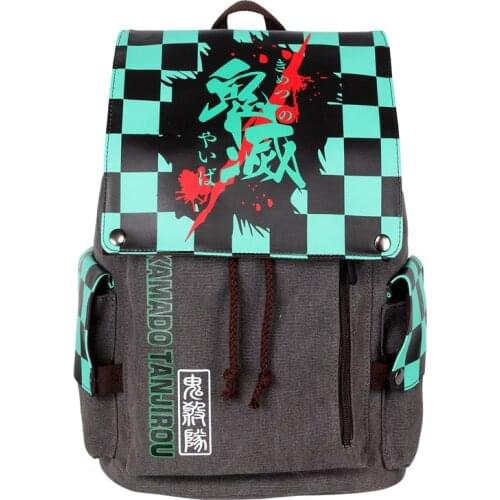 Anime Figure Demon Slayer Canvas Shoulder Bags Cartoon Kamado Tanjiro Nezuko Printing Backpacks Large Capacity Travel Bags