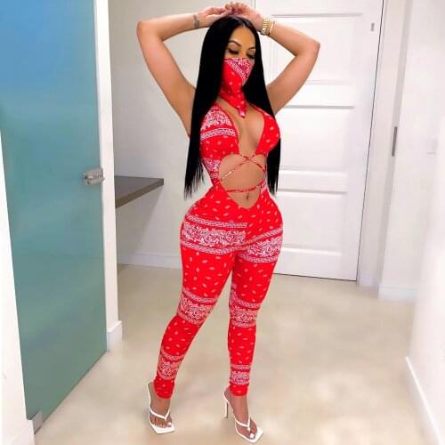 Imcute Hollow Out Bandage Sexy Club Summer Rompers Womens Jumpsuit Female Backless Mask Long One Piece Bodycon Jumpsuit Female