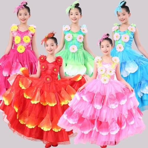 Spanish Skirt Girls Long Flamenco Dress Ballroom Skirt For ChildrenS Dance Dresses For Kids Clothes 360/540/720 Degree DL5144