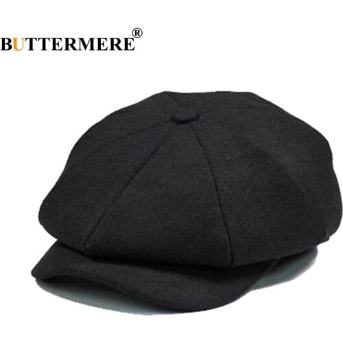 BUTTERMERE Mens Plaid Flat Beret Cap Wool Grey Winter Autumn Vintage Newsboys Hats Male British Cabbie Octagonal Gatsby Caps