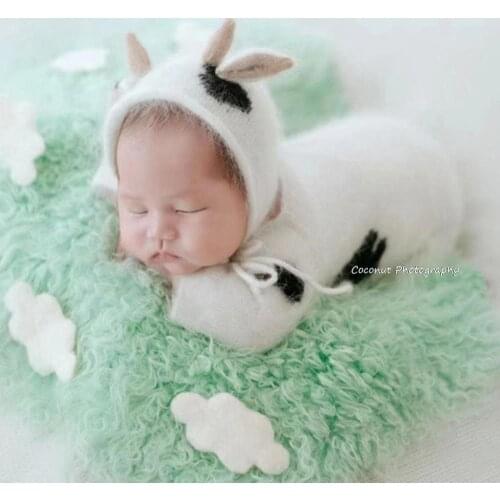 Coconut Newborn Photography Props clothing mohair knitted one-piece suit + hat + doll calf three sets