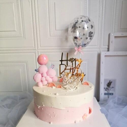 Happy Birthday Crown Princess CakeTopper Imitation Pearls Children Hair Ornaments Desser For Baby Wedding Party Decorating Tools