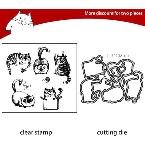 Cat Cutting Dies Clear Stamps For Scrapbooking Card Making Photo Album Silicone Stamp DIY Decorative Crafts