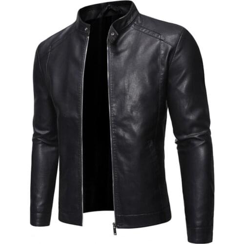 Men Faux Leather Jacket Outwear Vintage Stand Collar Motorcycle Jacket Men Zipper Jacket Coat Motorcycle Jacket Mens Jackets