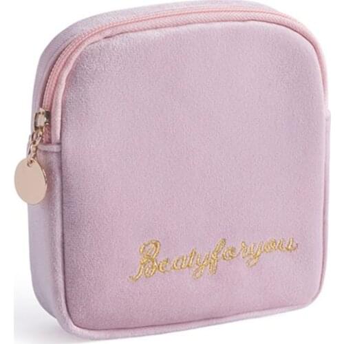 Soft Flannel Sanitary Napkin Storage Bag Makeup Cosmetic Bag Coin Purse Pouch