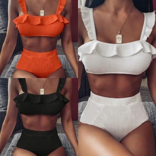 2021 New Fashion Ladies Solid Color Swimsuit Sexy Backless Pit Strip High Elasticity Split Two-piece Swimsuit Bikini Set