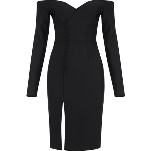 New Elegant Bandage Dress Black Long Sleeve Bodycon Dresses Nice Autumn Winter Ladies Clothing Club Party Dresses