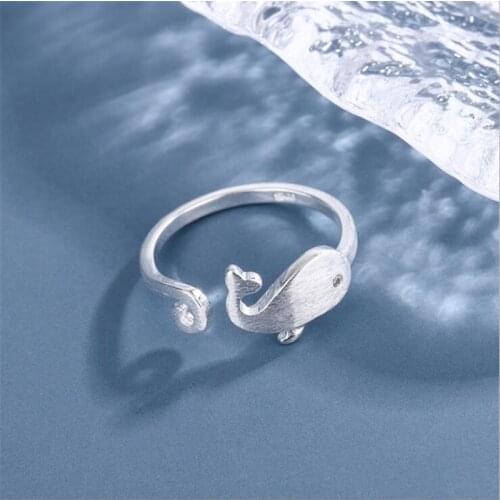 New Simple Creative Ocean Whale 925 Sterling Silver Jewelry Personality Cute Brushed Dolphin Opening Rings R120