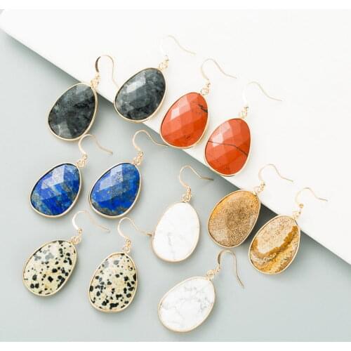 Faceted Polished Natural Balmatin Stone Healing Earrings Women Apatite Blue Quartz Crystal Teardrop Earrings Jewelry Wholesale