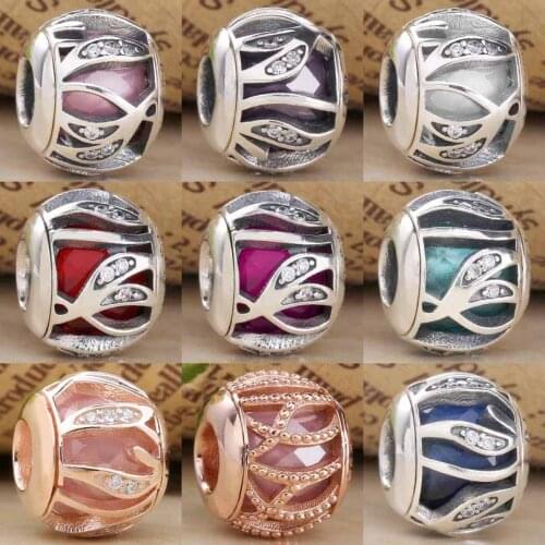 Original Multicolor Leaves With Natures Radiance With Crystal Beads Fit 925 Sterling Silver Charm Pandora Bracelet DIY Jewelry