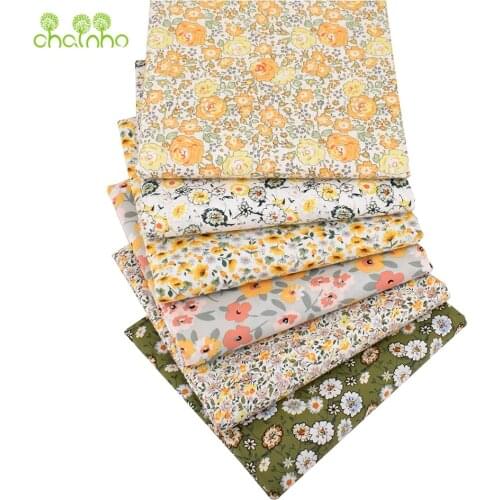 Printed Plain Poplin Cotton Fabric,DIY Sewing Quilting Material For Baby&Childrens Shirt,Skirt,Dress,New Yellow Floral Designs