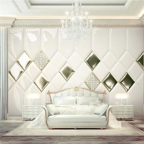 Custom wallpaper 3d solid wall photo mural luxury gold rhombic Jane European soft bag papel de parede TV background wall paper