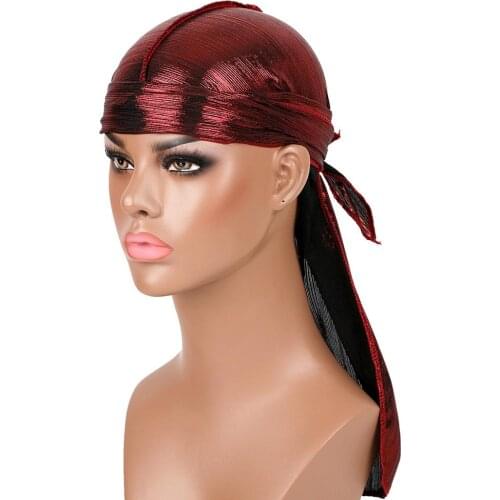 Hot Street Mens Durag Hip-Hop Bandanna Cap Rapper Turban Hat Silky Headband Du-rag Bright Color Headwear Women Hair Accessories