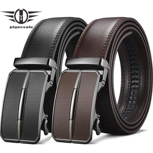 Plyesxale Leather Belt Men Belt For Men Cow Genuine Automatic Ratchet Buckle Mens Belts Casual Black Coffee ceinture homme B504