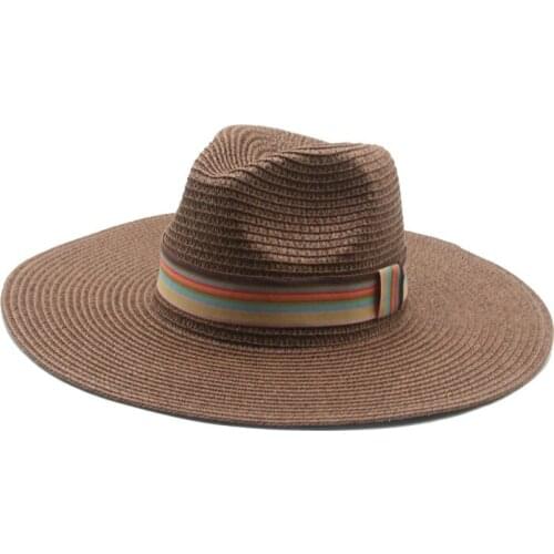 Women summer hats men big brim solid belt band striped casual sun hats men women green pink yellow sun protection men straw hats