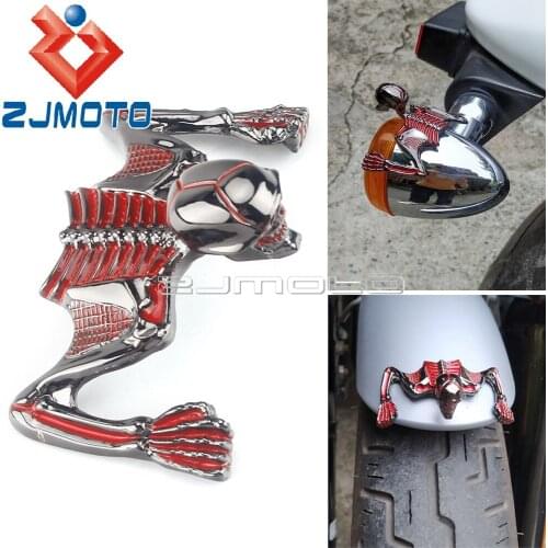 Steel Motorcycle Skull Skeleton Fender Ornamental Statue For Harley Softail Dyna XL Headlight Visors Mudguard Decoration Sticker
