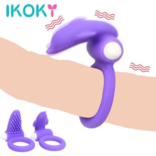 IKOKY Vibrating Penis Rings Delay Ejaculation Clitoris Stimulator Cock Rings Vibrators Adult Products Sex Toys for Men