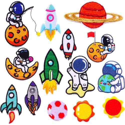 Astronaut/Space Stripes Embroidered Patches For Clothing Rocket Stick on Patches Sticker Badge Patches For Jackets DIY