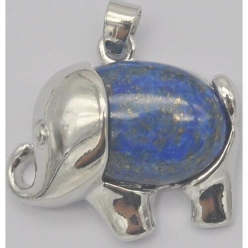Lapis Stone GEM Bead Pendant Elephant Animal Jewelry S3257