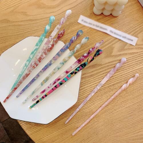 Woman Vintage Hair Stick Chinese Style Resin Chopstick Marble Leopard Print Hairpins Hair Accessories For Girl Elegant Headwear