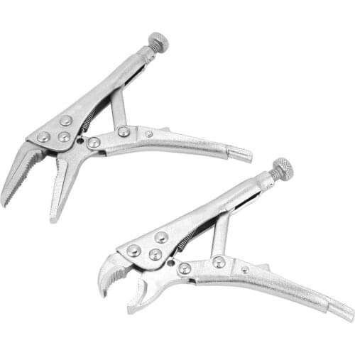 New 2Pcs Ground Mouth Locking Pliers Straight Jaw Lock Vise Grip Clamp Locking Pliers Wire Set Hand Crimping Tools