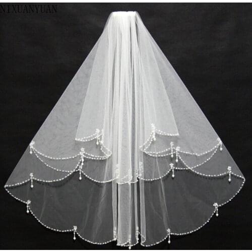 Women Bridal Veil With Comb 2 Layers Tulle Sequins Beads Bridal Veil Wedding Accessories 2021