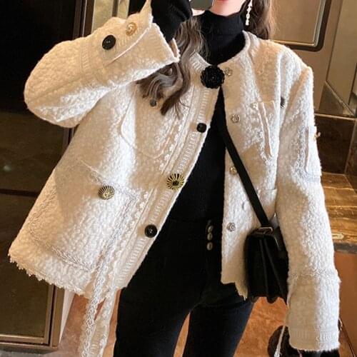 Black lamb wool coat womens 2020 autumn and winter new Korean style loose short design buttons jacket coat