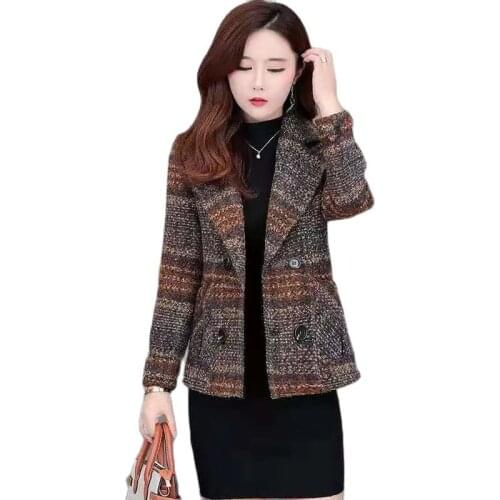 Female Trendy Ins Small Autumn Winter New Button Jacket 2021 Women Mother Dress Foreign Style Slim Plaid Woolen Short Coat A587C