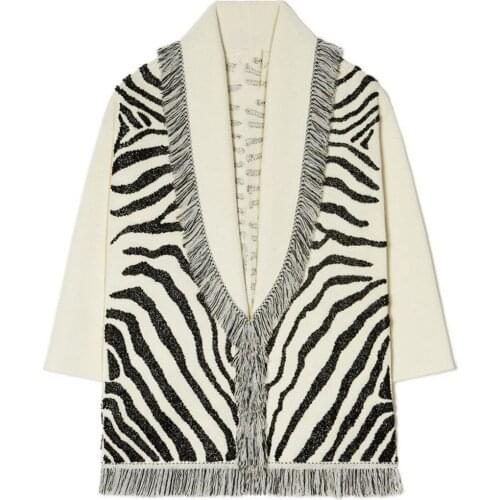 2021SS Spring Luxury Women High Quality Zebras Prints Jacquard Cashmere Knitted Coat Female Wool Sweater Cardigans