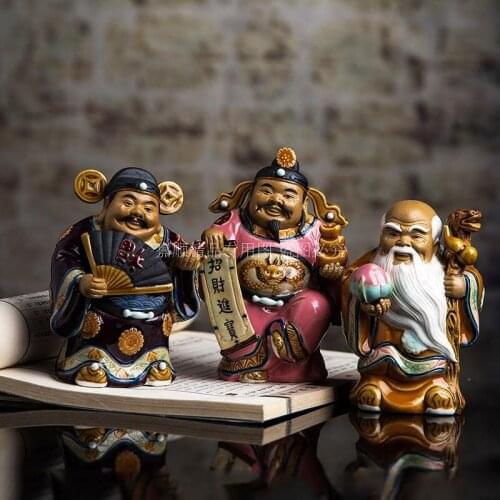 3PC/Set Chinese Style Three God Of Wealthceramic Furnishings Master Of Fortune Manual Buddha Sitting Room Office Decorations