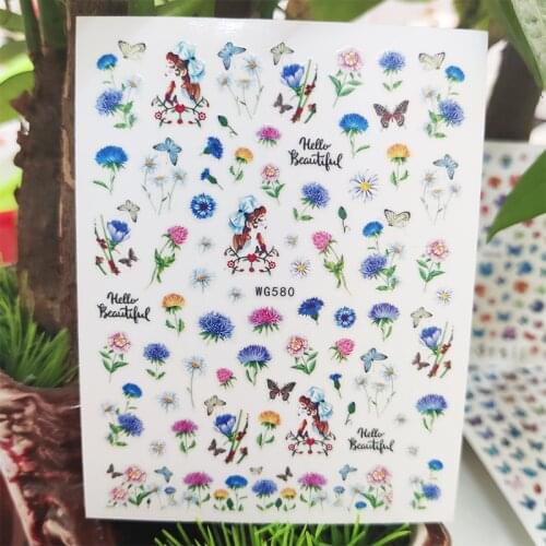 3D Stickers for Nails Beautiful Flower Girl Butterfly Design Nails Art Decoration Manicure Stickers Slider Nail Foil Accessories