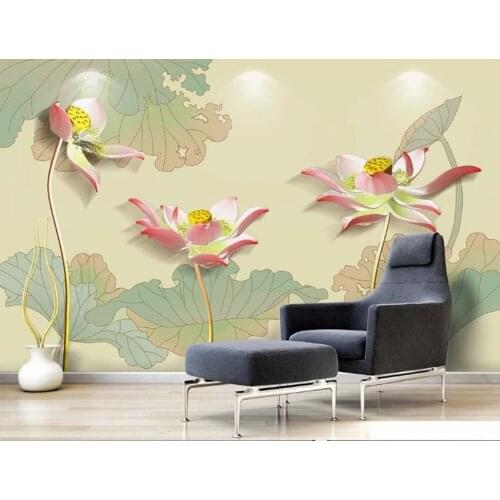 Custom 3d Wallpaper painting beautiful hand-painted lotus Murals Living Room TV Sofa Backdrop Wallpaper Modern Home Decor