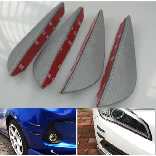 4pcs ABS Matte Silver Carbon Fiber Car Spoiler Canards Fit Front Bumper Lip Splitter Fin Air Knife Auto Body Kit Valence Chin