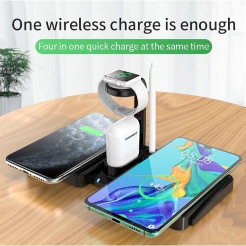 4 in 1 QI Wireless Charger Dock Station for Apple Watch AirPods iPhone 8 X 8Plus XR 11 Pro XS Max 10W Fast Wireless Charging Pad