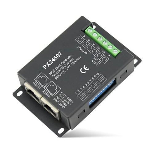 5A*3ch 180~360W 12-24VDC RJ45 DIP Switch Constant Voltage DMX Decoder PX24507