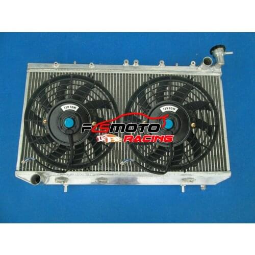 Aluminum Radiator + Fans FOR Nissan Primera P10 931 & Infiniti G20 1.6L 2.0L SR20DE I4 MT With Cap 1990-1996 91 92 93 94 1158