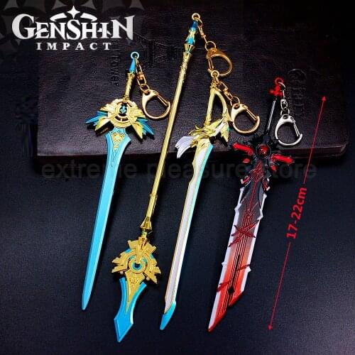 Genshin Impact Anime Game Weapon Model Metal Keychain 5 Star Two-Handed Sword Toy 17cm Keychain Gift