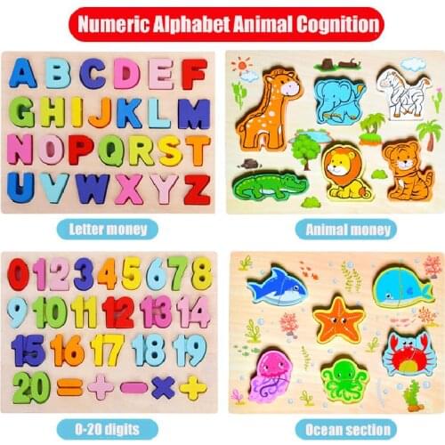 Montessori Wooden Puzzle Toys For Kids Alphabet Number 3d Puzzle Colorful Letter Digital Geometry Shape Match Count Children Toy