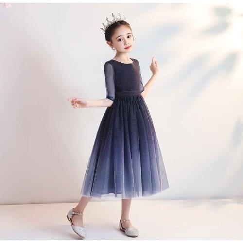 Childrens Dress Big Childrens Pompous Skirt Winter Girls Middle Sleeve Model Show Dress Little Host Princess Skirt