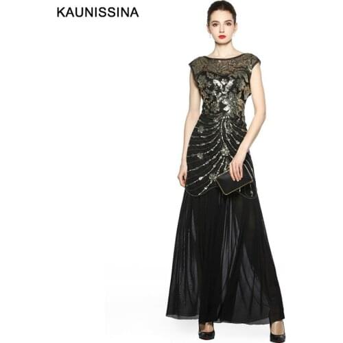 Elegant Elegant Long Sequin Evening Dress Vestido Robe Handwork Beading Sequined Longue Prom Gowns Formal Party Dress Real Photo