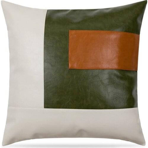 PU Leather Houndstooth Plaid Cloth Splicing Luxury Pillow Covers Decorative Cushion Cover Home Decor Accessories Sofa Car