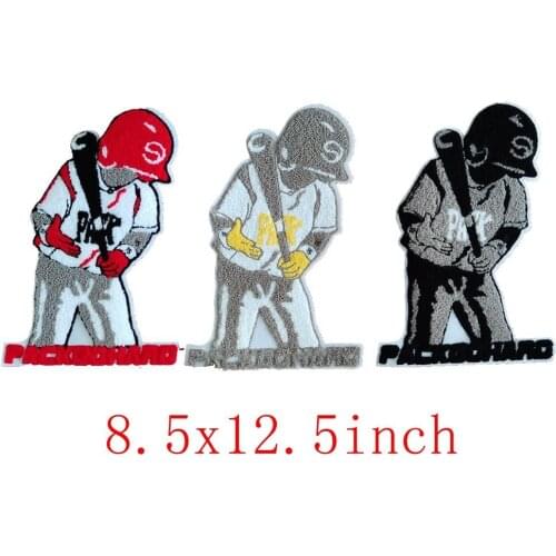 Red Black Gray Baseball Boy Sign Patch For Clothing Iron On Chenille Sticker Sewing Accessories Kids Hoodie Jacket Big Badge DIY