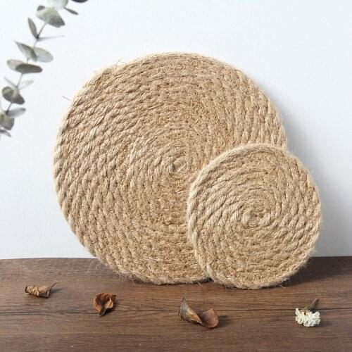 Round Linen Handmade Placemat Thick Insulation Non-slip Plate Bowl Pot Pads Home Kitchen Table Mats Tableware Place Mat