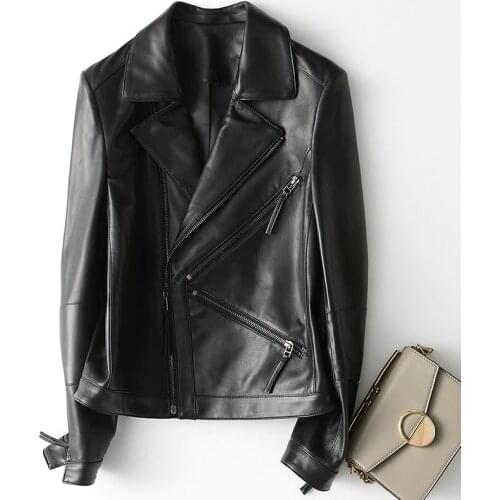 Fad NEW Spring Autumn Genuine Leather Jackets Women Fashion Streetwear Female Jacket Elegant Casual Punk Motorcycle Coat A021