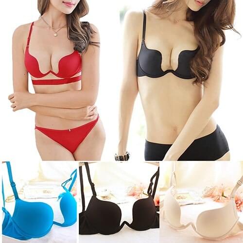 Hot! Womens Fashion Sexy Bra Deep U Low Cut Push Up Lingerie Backless Bra Brassiere Underwear