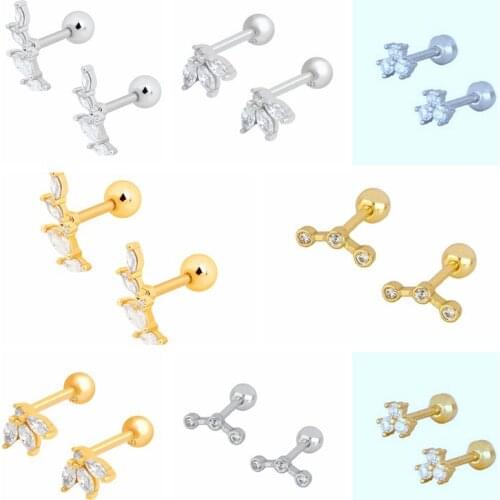 925 Silver Ear Needle Multi-Style Geometry Mini Small Stud Earring Blossom European Fashion Fine Jewelry For 2021 Piercing Clip