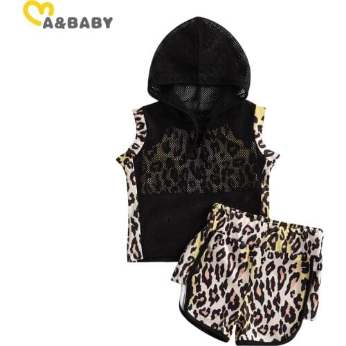 Ma&Baby 2-7Y Summer Child Kids Girls Clothes Set Mesh Hooded Tops Vest Shorts Camo Outfits Tracksuit Costumes