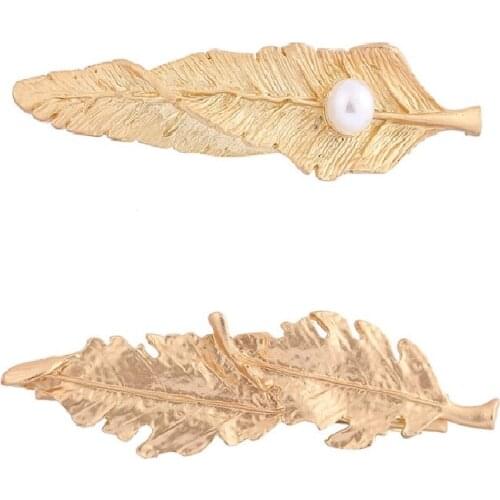 Miss FoUrSy Jewelry Women Hair Accessories Simple Headdress Fashion Alloy Gold Leaf Pearl Hair Pin Duckbill Clip Spring Clip