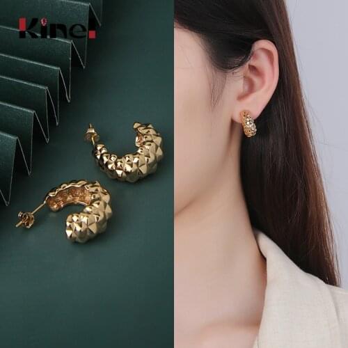 Kinel Fashion Irregular Korean Earrings for Women Punk Style Earring 100% 925 Sterling Silver Champagne Gold Fine Jewelry